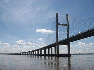 Second Severn Crossing from the water. The bri...
