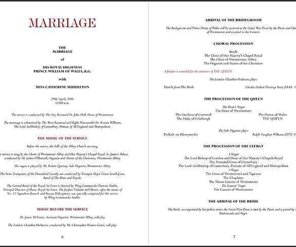 The Royal Wedding Order of Service