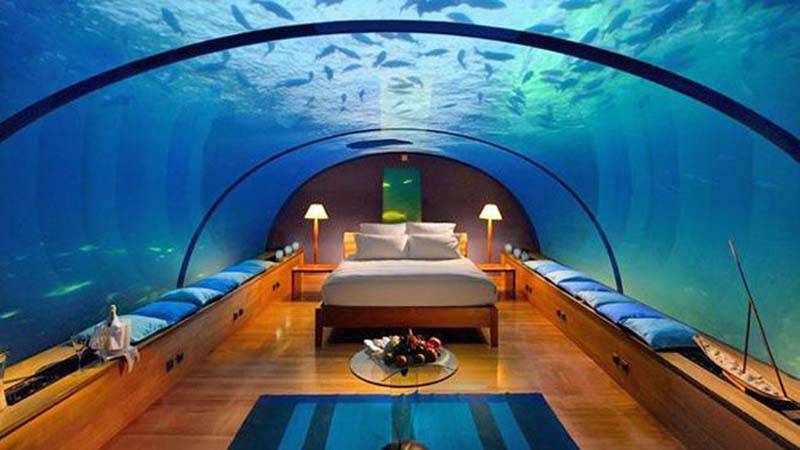 The Manta Resort's underwater hotel room