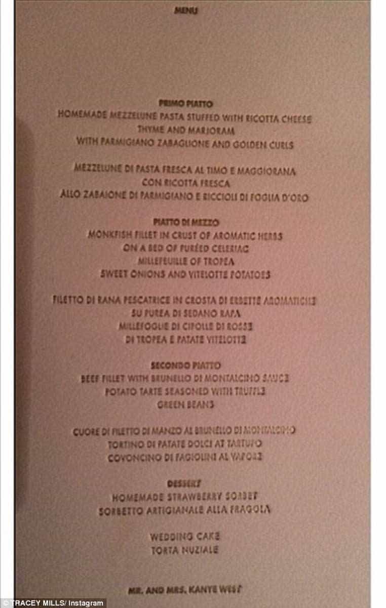 Wedding Menu of Kim and Kanye