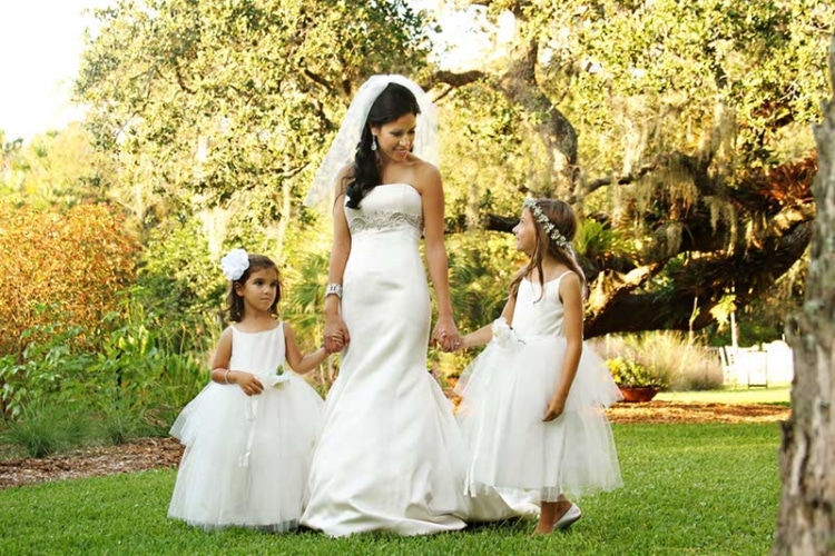 Magical Pink And Black Garden Wedding In Florida Bride with flower girls