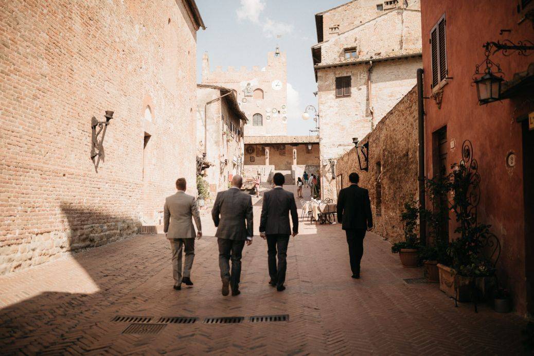 Villages & Vineyards – a Tuscan wedding Here come the boys! The guys take a stroll before the ceremony
