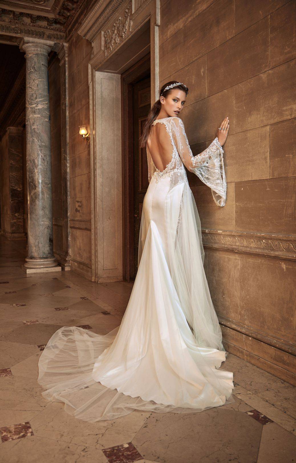Gorgeous Galia – the new collection Penelope - A simple train and a gorgeous cut out back draw focus to the elegant lace sleeves