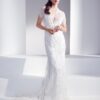 Elegant bridal lace gown with cap sleeves