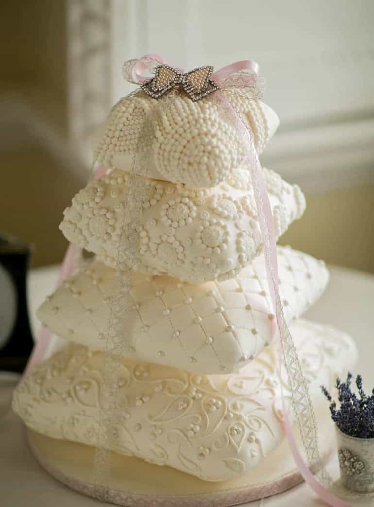 pearl perfection pillow cake with ribbons