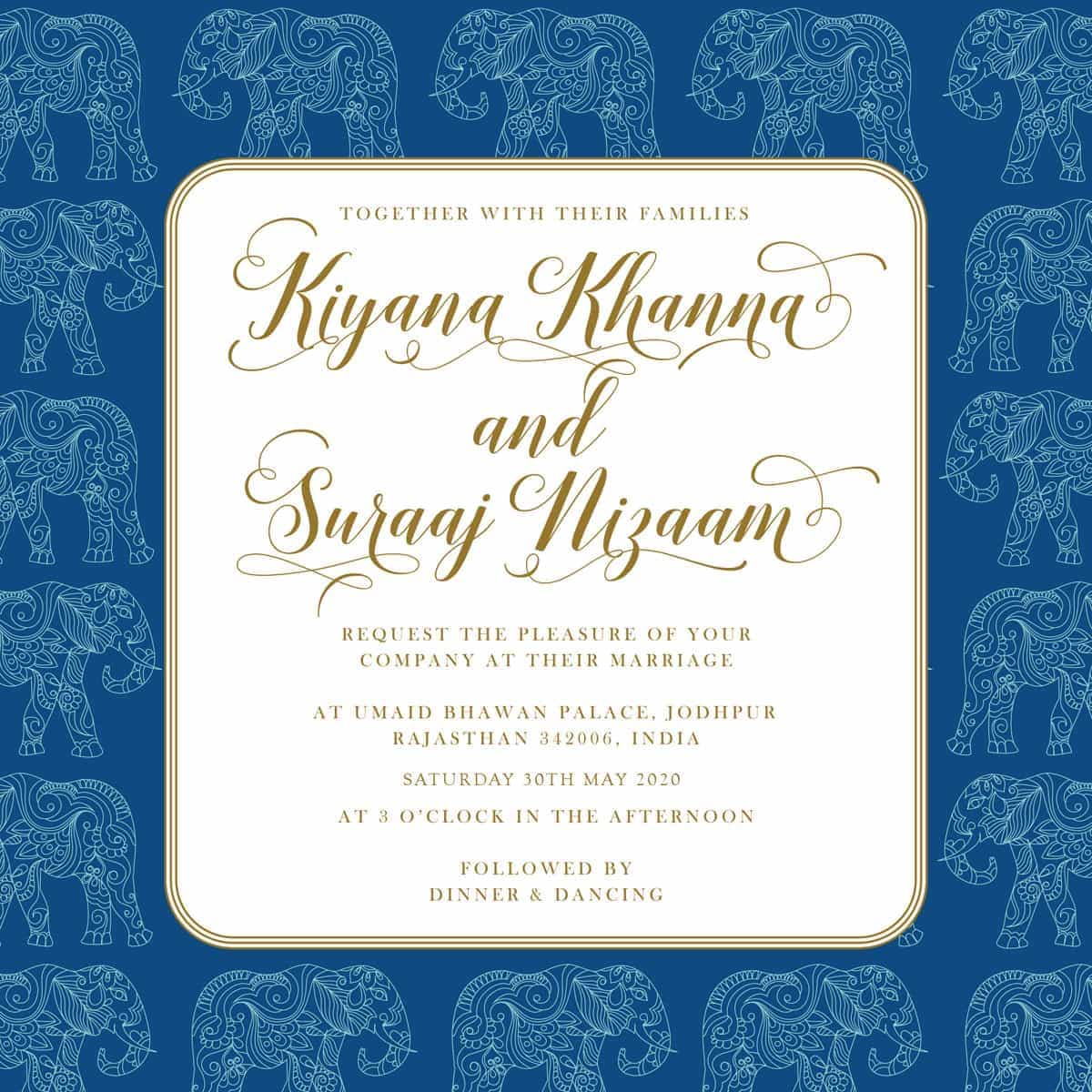 trio of life classic blue wedding invitation11 elephant from £5 ananyacards.com