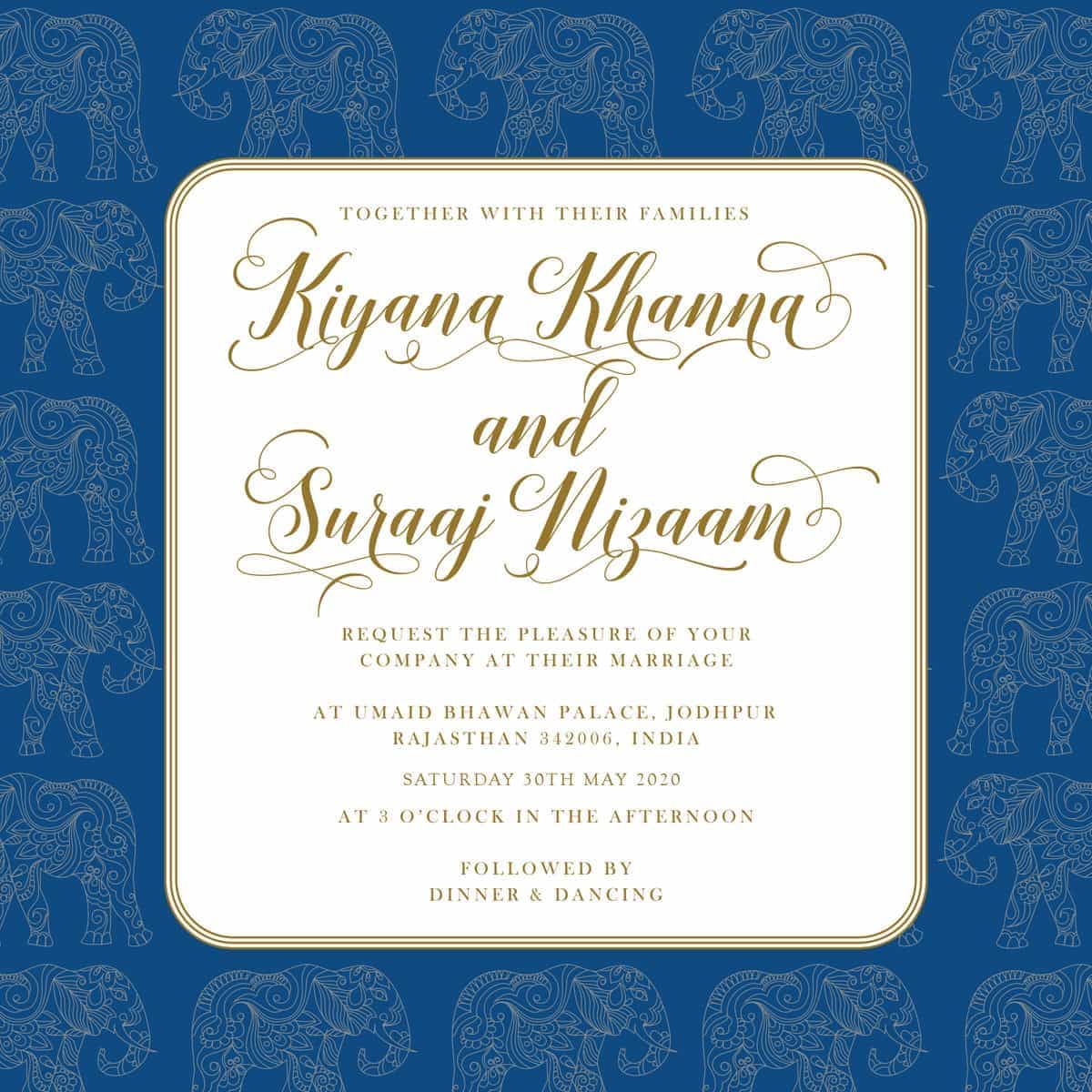 trio of life classic blue wedding invitation5 elephant from £5 ananyacards.com
