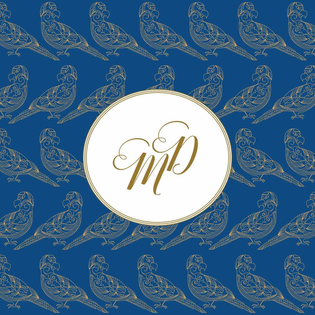 trio of life classic blue wedding invitation7 parrot from £5 ananyacards.com