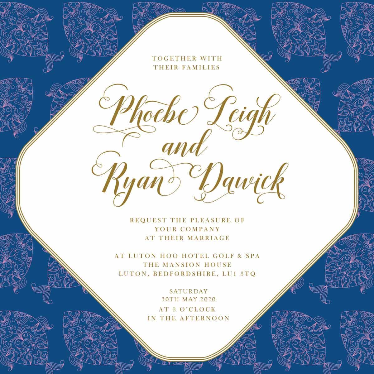 trio of life classic blue wedding invitation9 fish from £5 ananyacards.com
