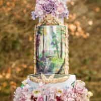watercolour painted woodland cake