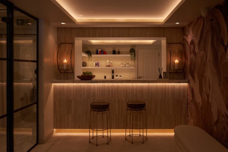 Stylish modern bar with ambient lighting