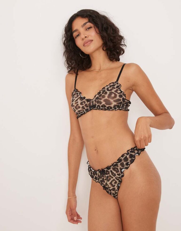 ASOS DESIGN Alba soft triangle bra in leopard mesh-Brown