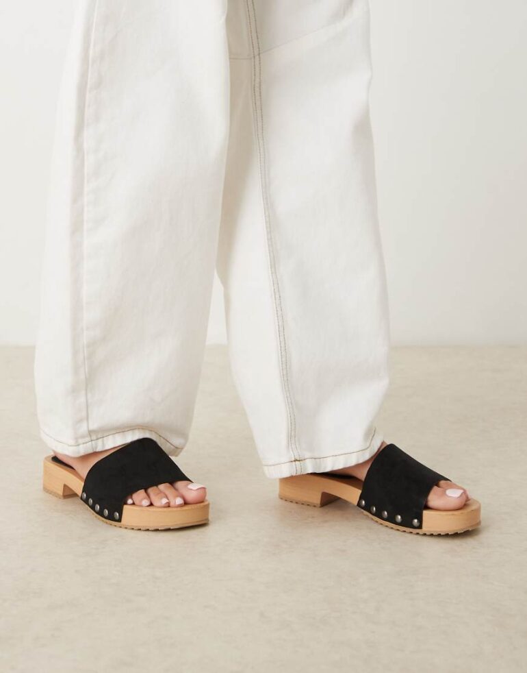 ASOS DESIGN Favourite suedette clog mules in black