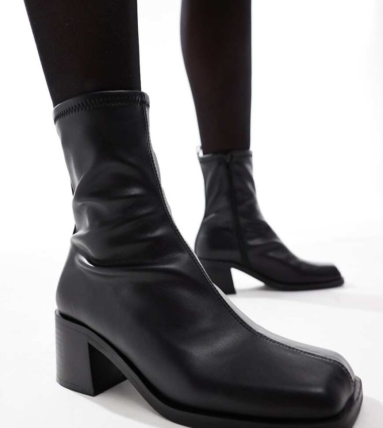 ASOS DESIGN Wide Fit Ranger smart mid-heel boots in black