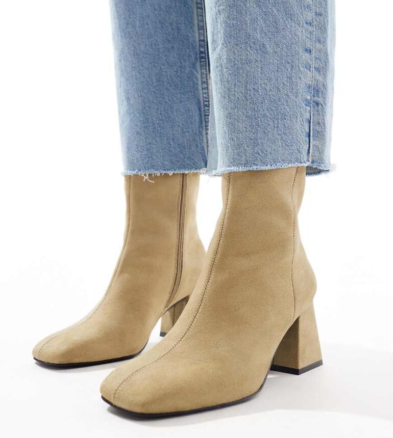 ASOS DESIGN Wide Fit Record smart mid-boots in taupe grey