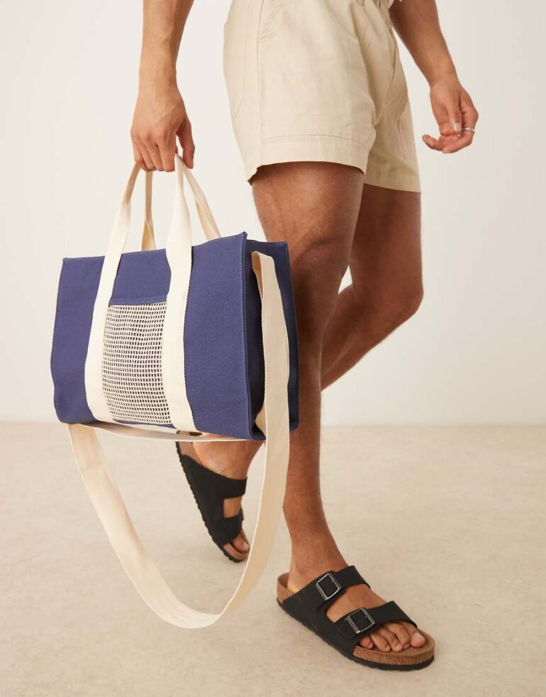 ASOS DESIGN canvas structured tote bag in navy