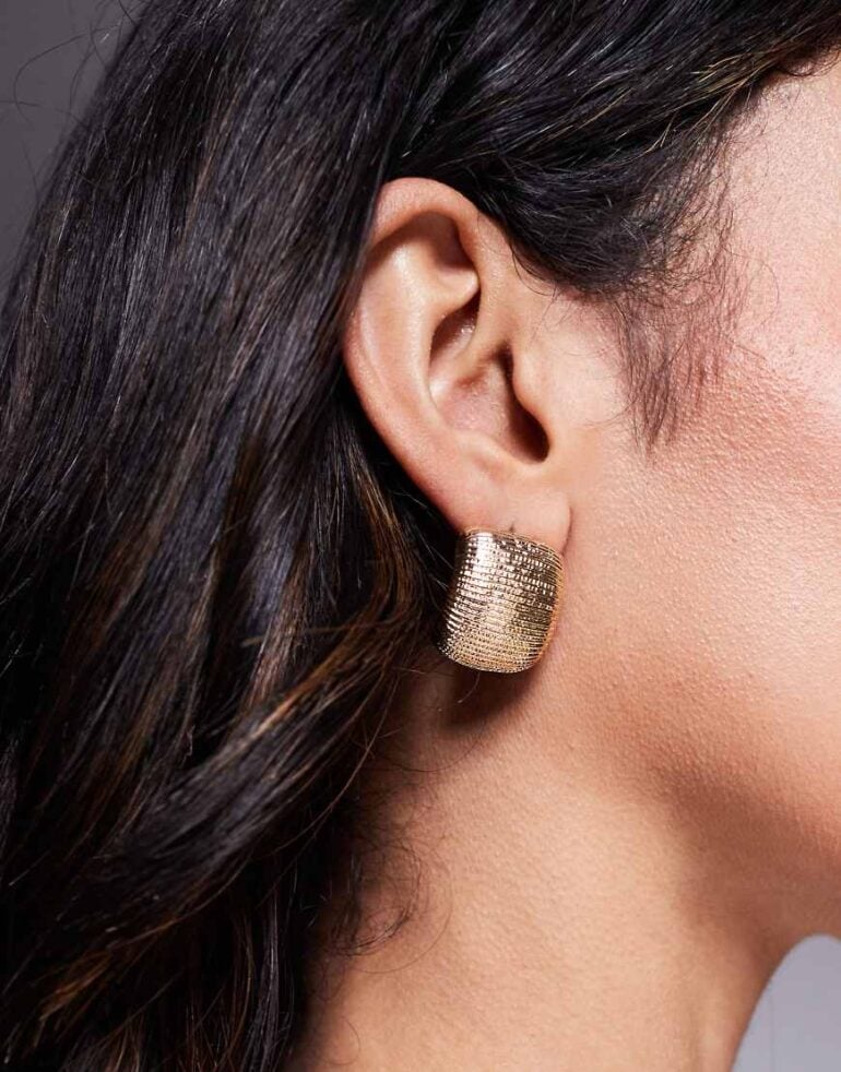 ASOS DESIGN earrings in textured rounded square design in gold tone