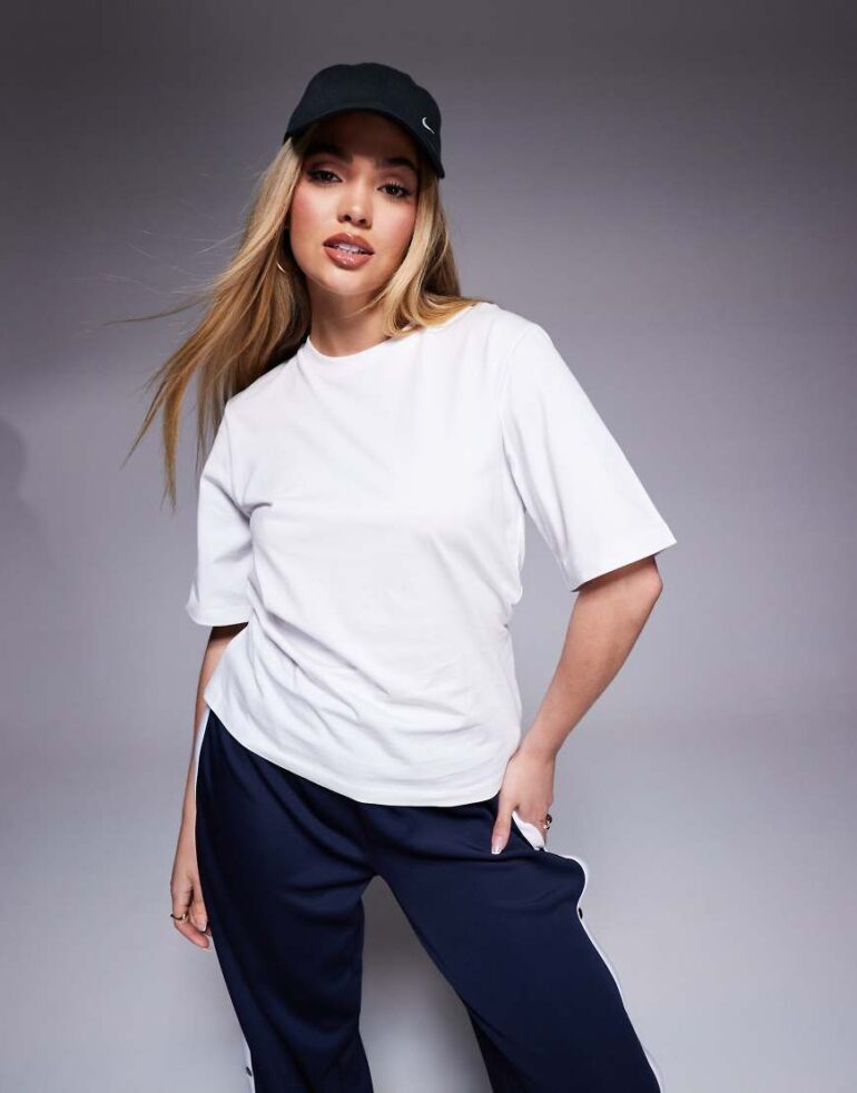 ASOS DESIGN fitted waist t-shirt with wrap cut out back detail in white