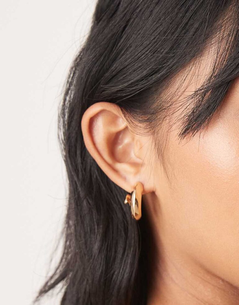 ASOS DESIGN hoop earrings in curly design in gold tone