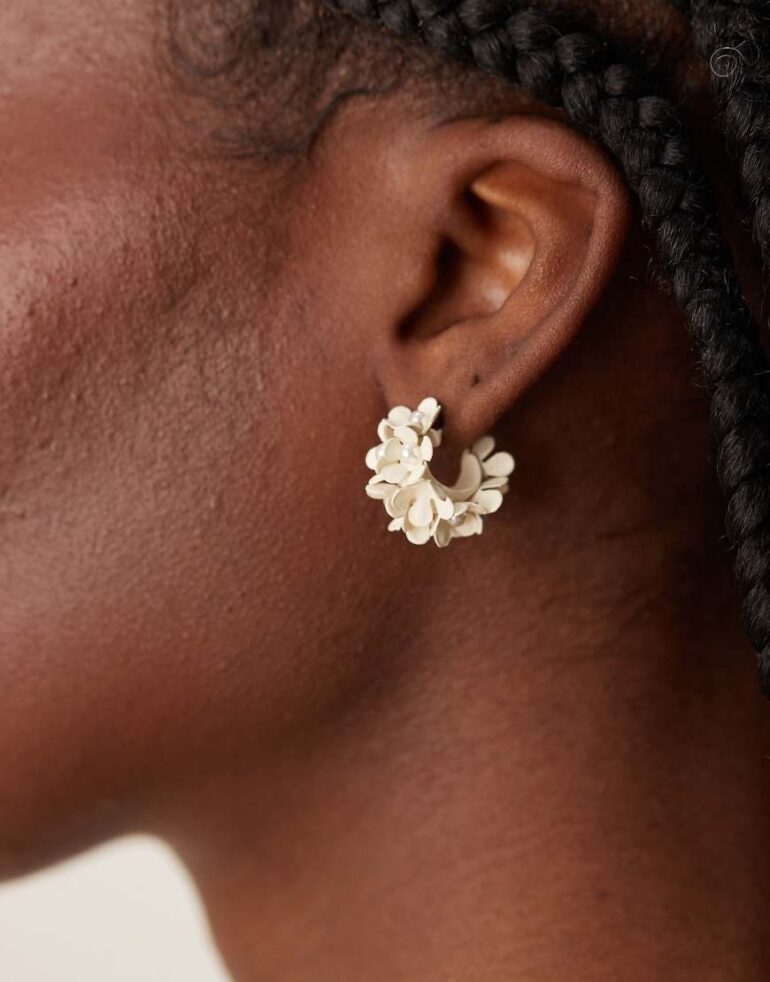 ASOS DESIGN hoops with white flower design