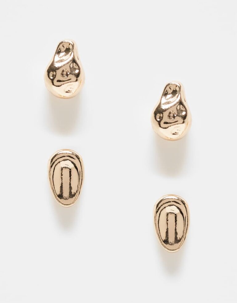 ASOS DESIGN pack of 2 molten mini studs in gold tone