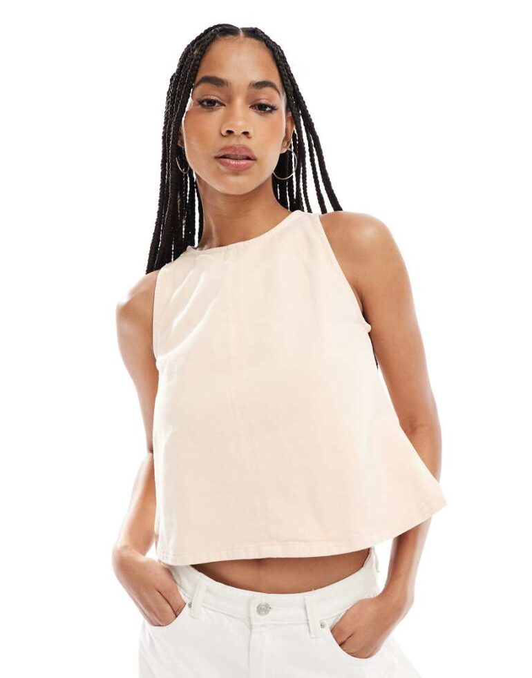 ASOS DESIGN racer style denim top in peach-Pink