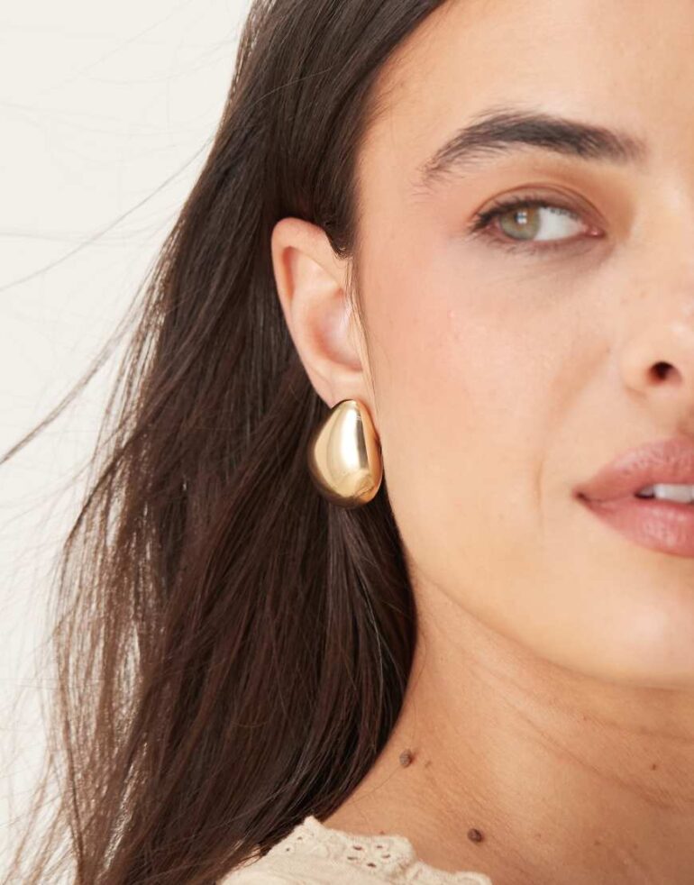 ASOS DESIGN stud earrings in tear drop design in gold tone
