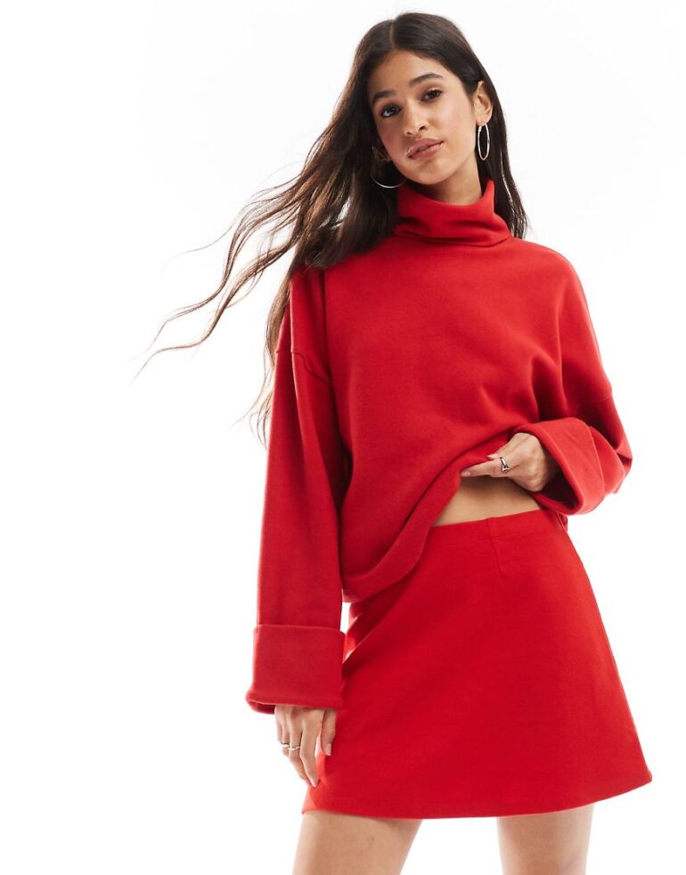 ASOS DESIGN supersoft roll neck jumper with cuff detail in red - RED