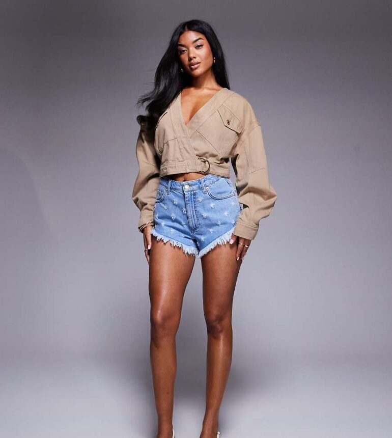 ASOS X THE SOURCED COLLECTION distressed micro denim shorts-Multi