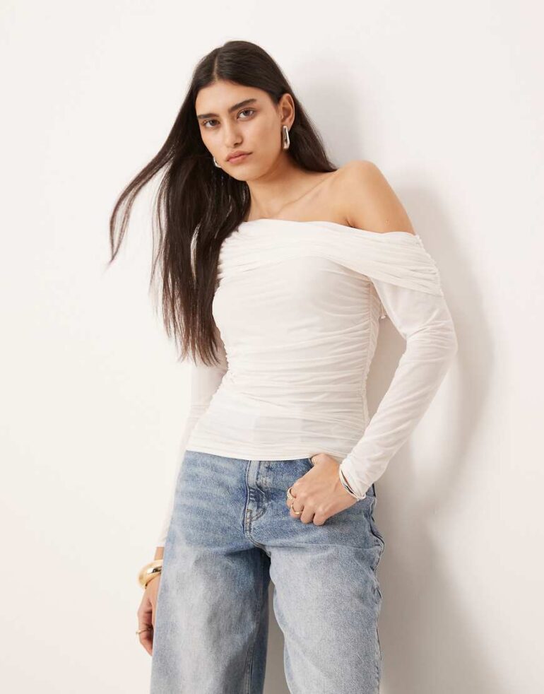 Abercrombie & Fitch sheer fold over top in white