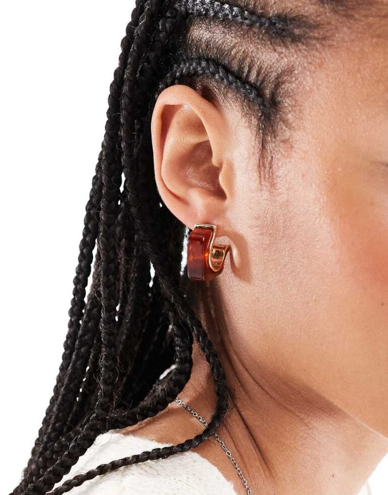 Accessorize Kelly resin square hoops in amber-Brown