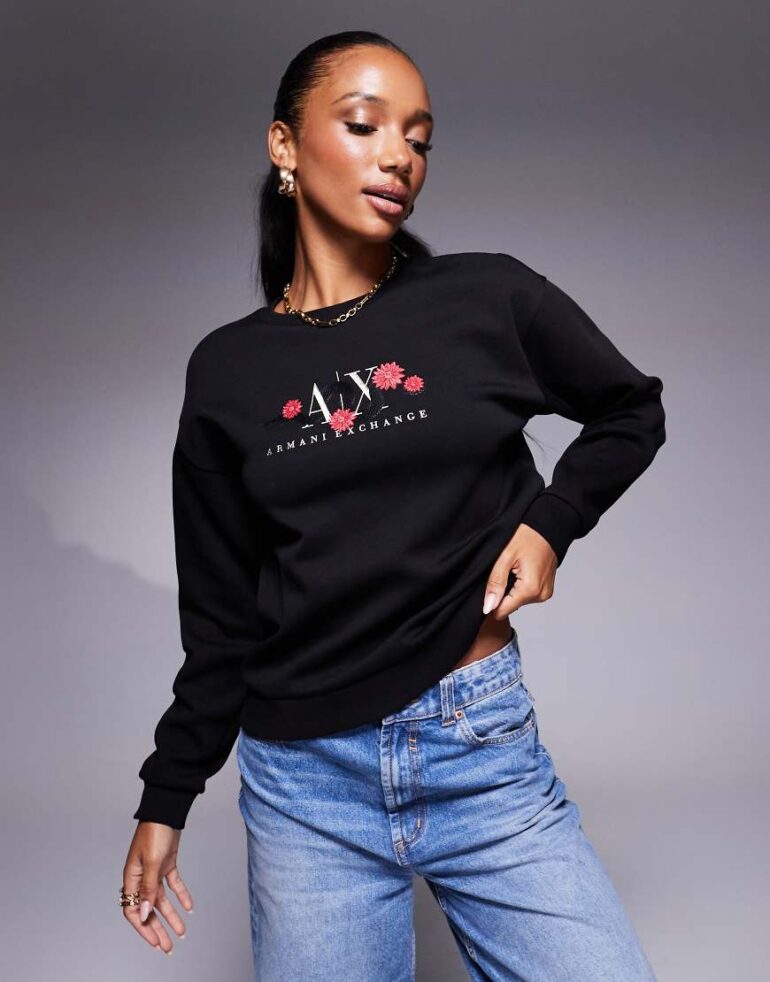 Armani Exchange lunar capsule snake logo sweatshirt in black