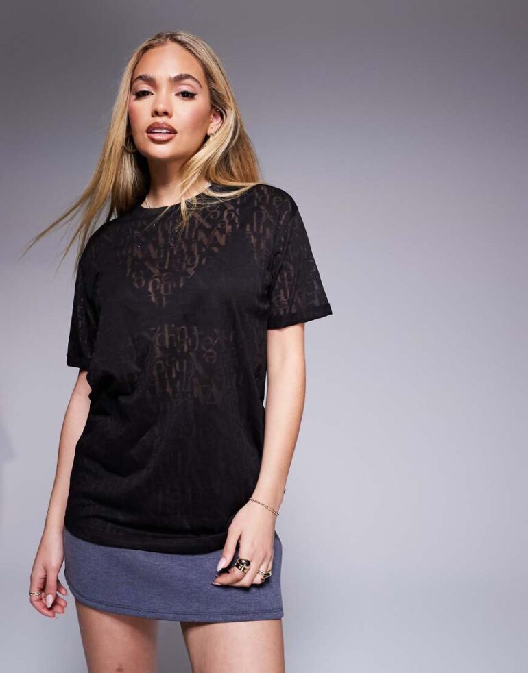 Armani Exchange mesh t-shirt with logo print in black