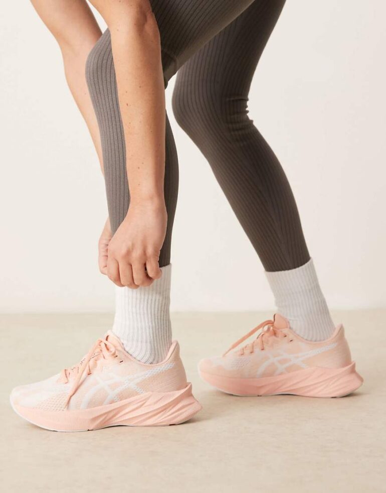 Asics Dynablast 5 running trainers in pink and white