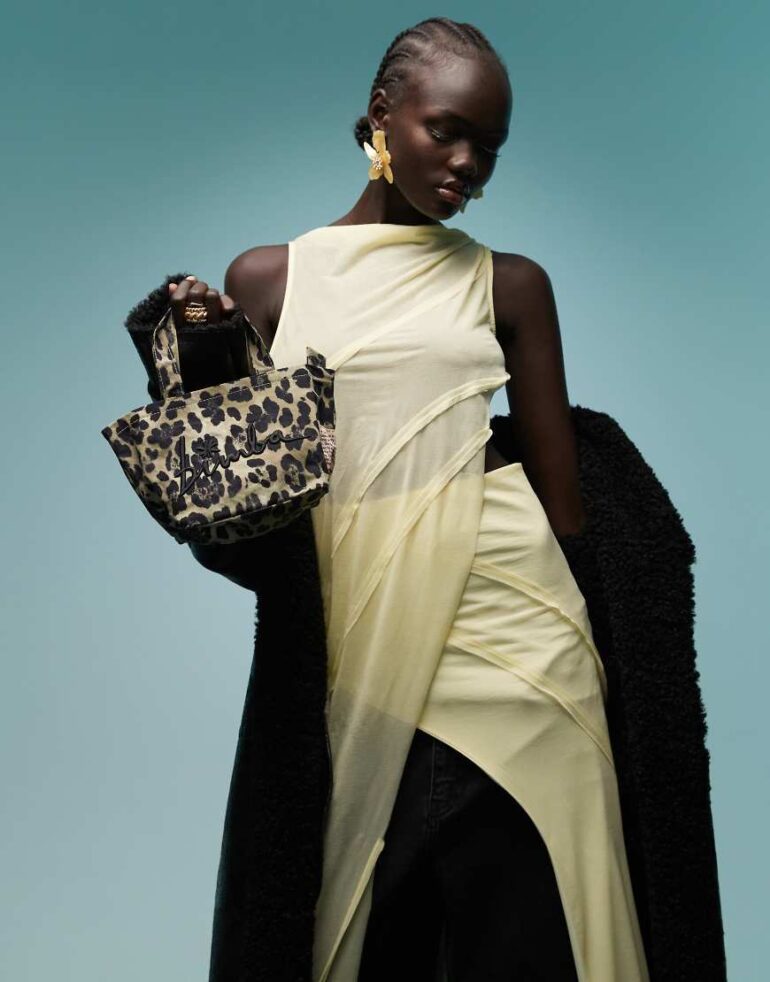 BIMBA Y LOLA mini tote bag in khaki leopard-Green