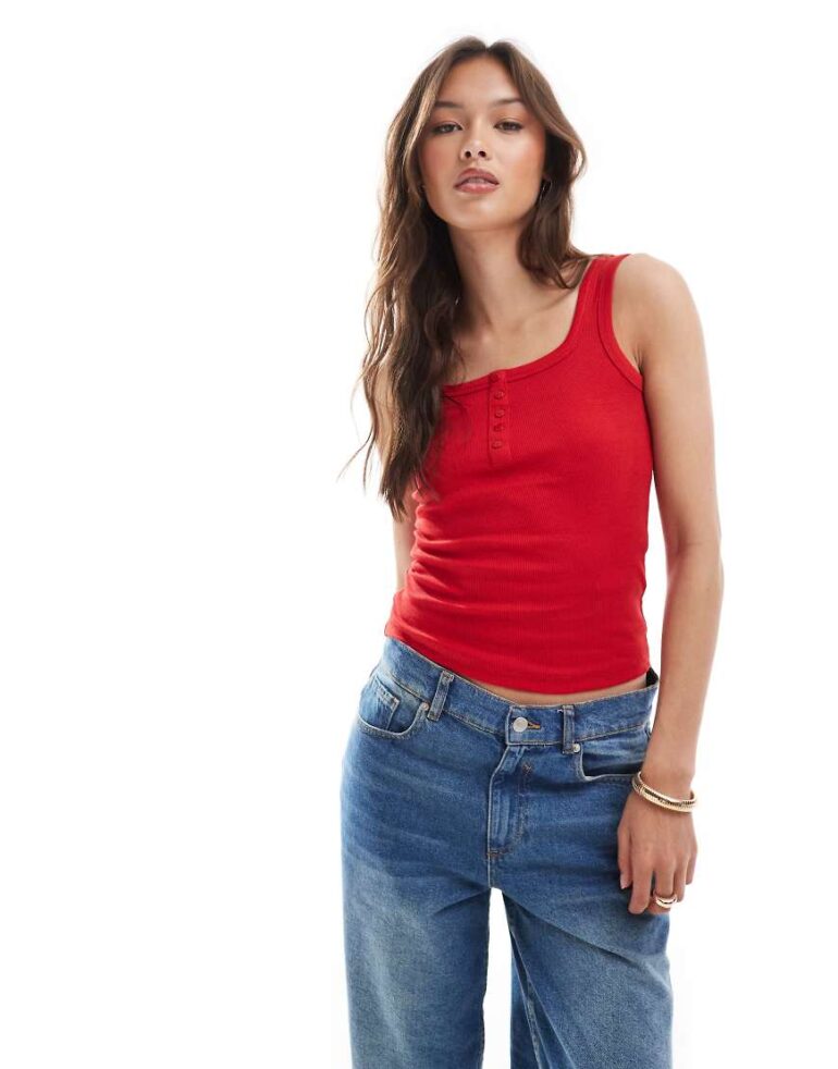 Brave Soul button down square neck vest in red