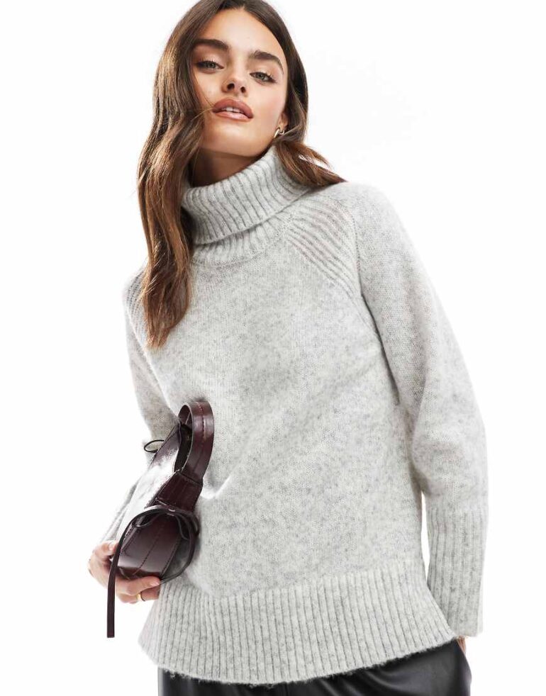 Brave Soul chunky roll neck jumper in light grey