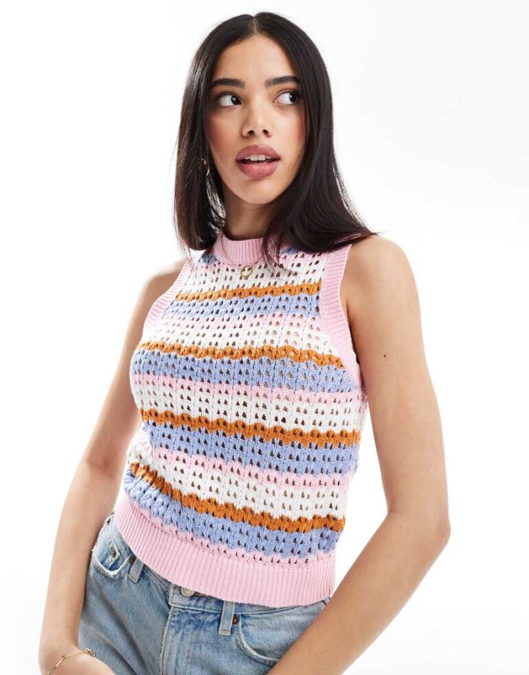Brave Soul crew neck knitted vest in multi stripe