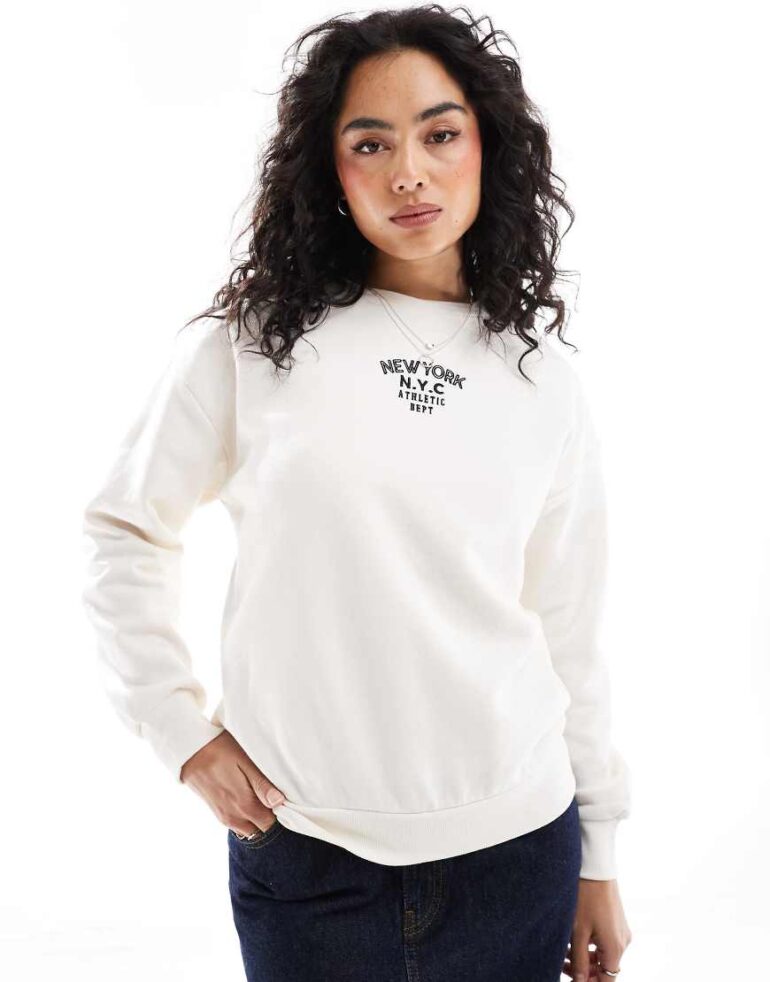 Brave Soul long sleeve sweatshirt in cream-White