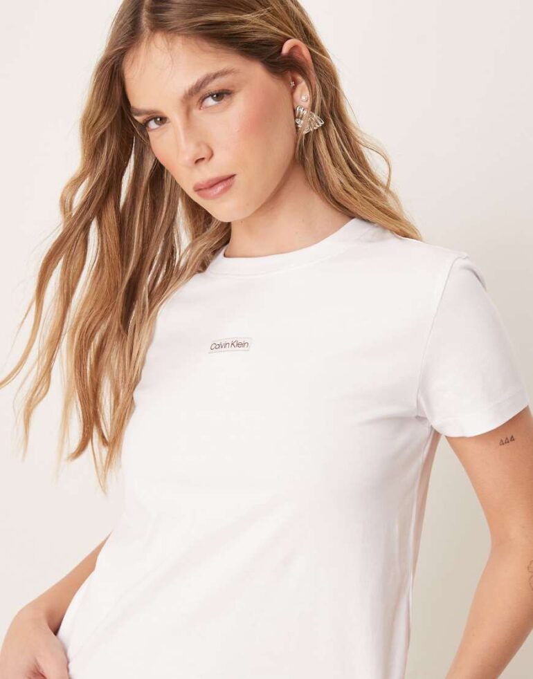 Calvin Klein Jeans institutional graphic baby tee in white