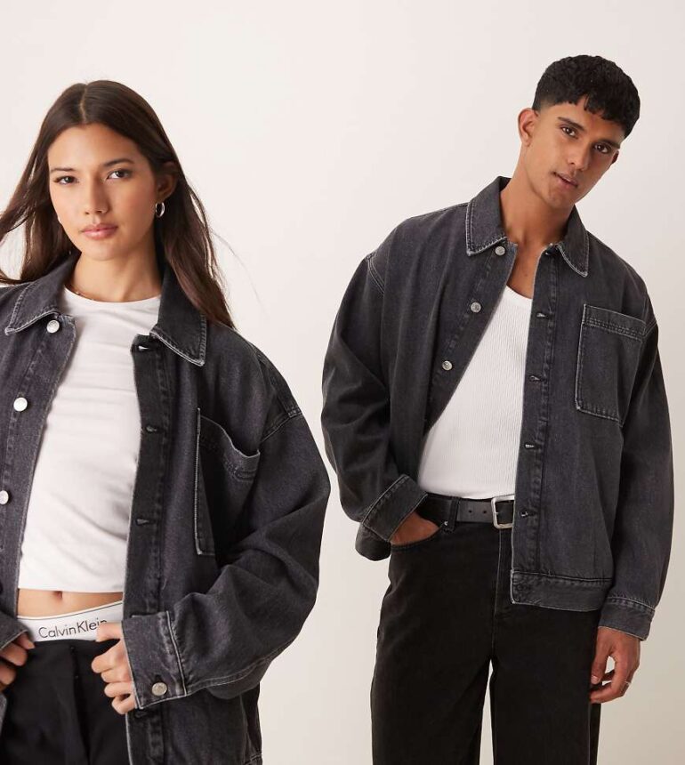 Calvin Klein Jeans oversized denim jacket in washed grey - ASOS Exclusive
