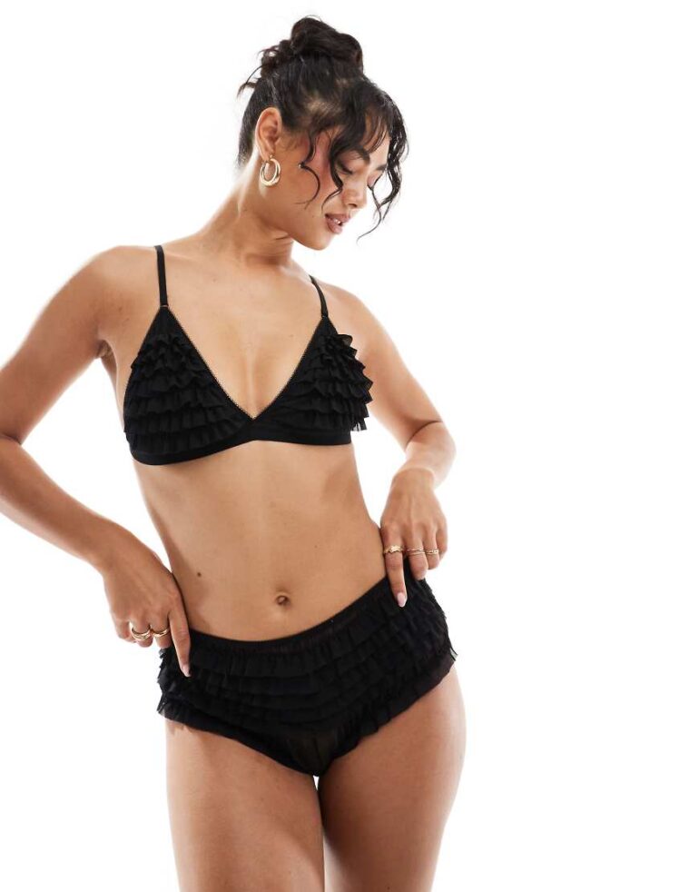 Cotton On rara ruffle triangle bralette in black