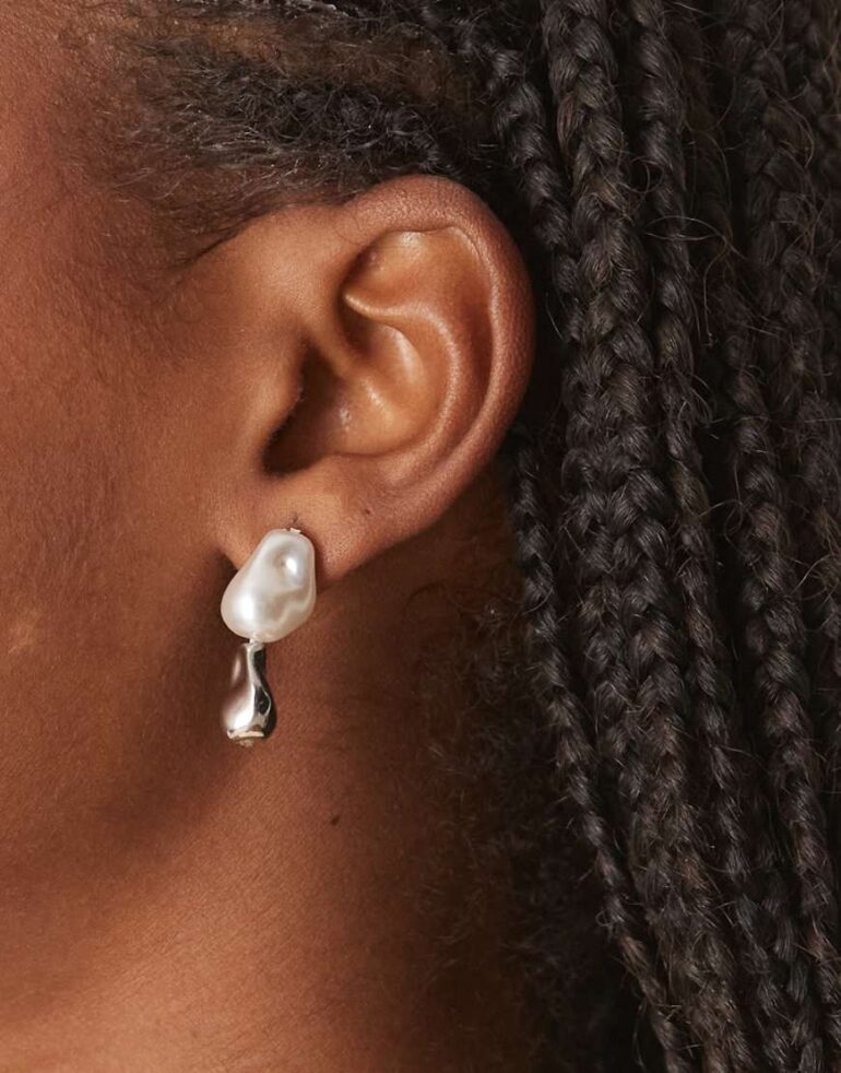 DesignB London drop earrings in pearl and silver