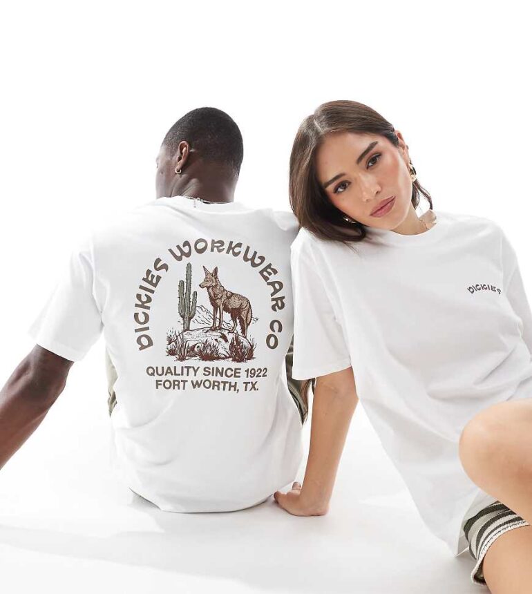 Dickies coyote watch graphic back print t-shirt in white- exclusive to ASOS
