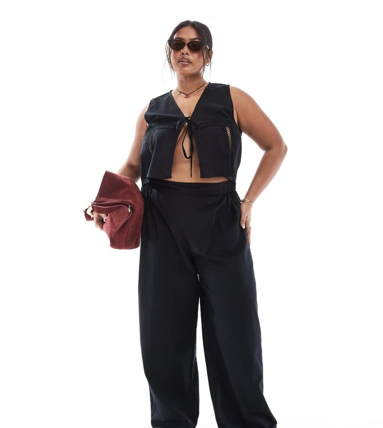 Esmee Curve Exclusive beach trouser co-ord in black