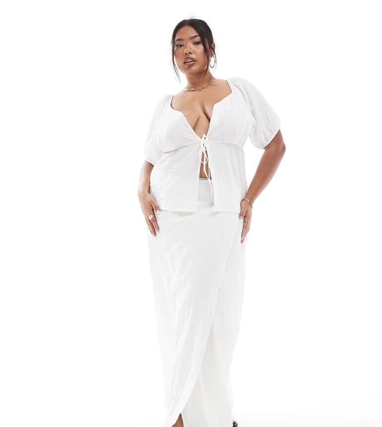 Esmee Curve Exclusive tie side wrap maxi beach skirt in white
