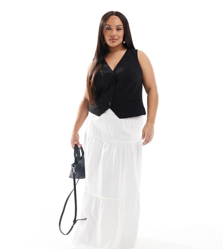 Esmee Curve Exclusive tiered maxi beach skirt in white