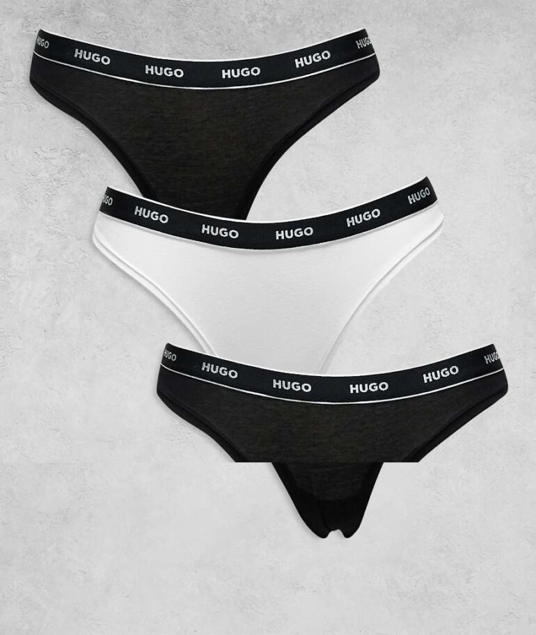 HUGO Bodywear 3-pack of thongs in black and white
