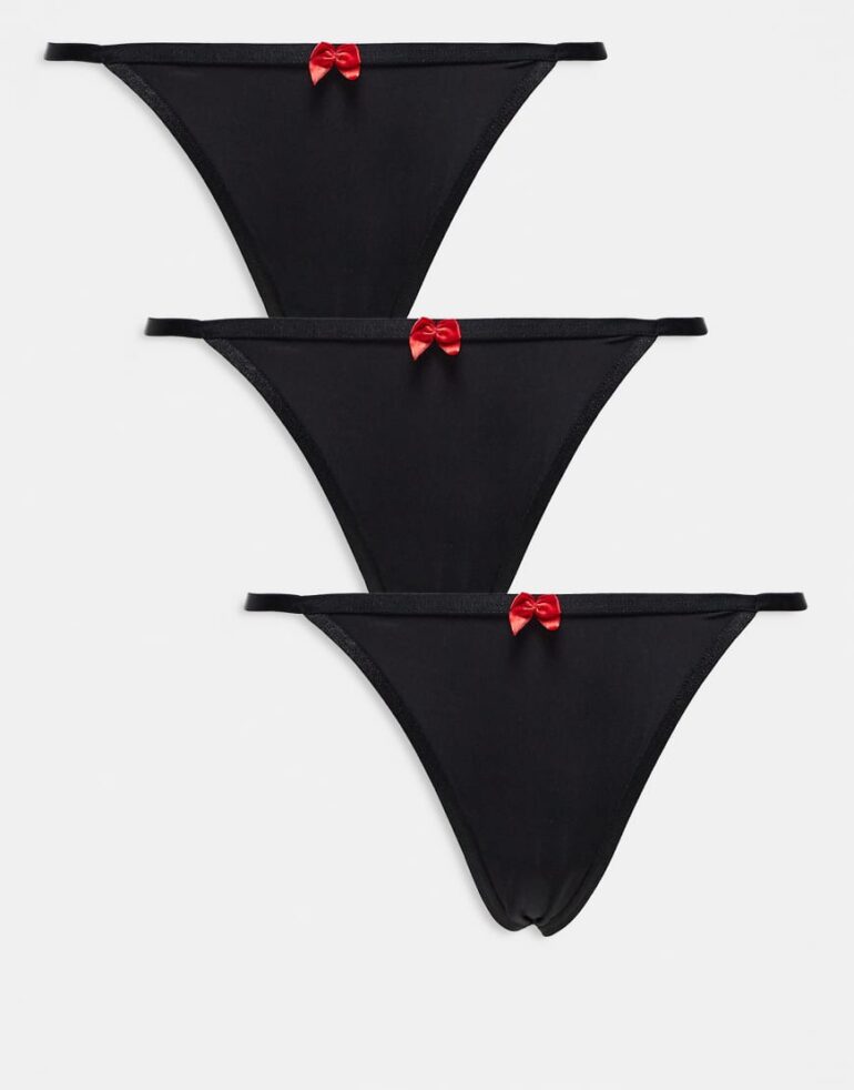 HUGO Bodywear 3 pack thong giftset in black with red bow