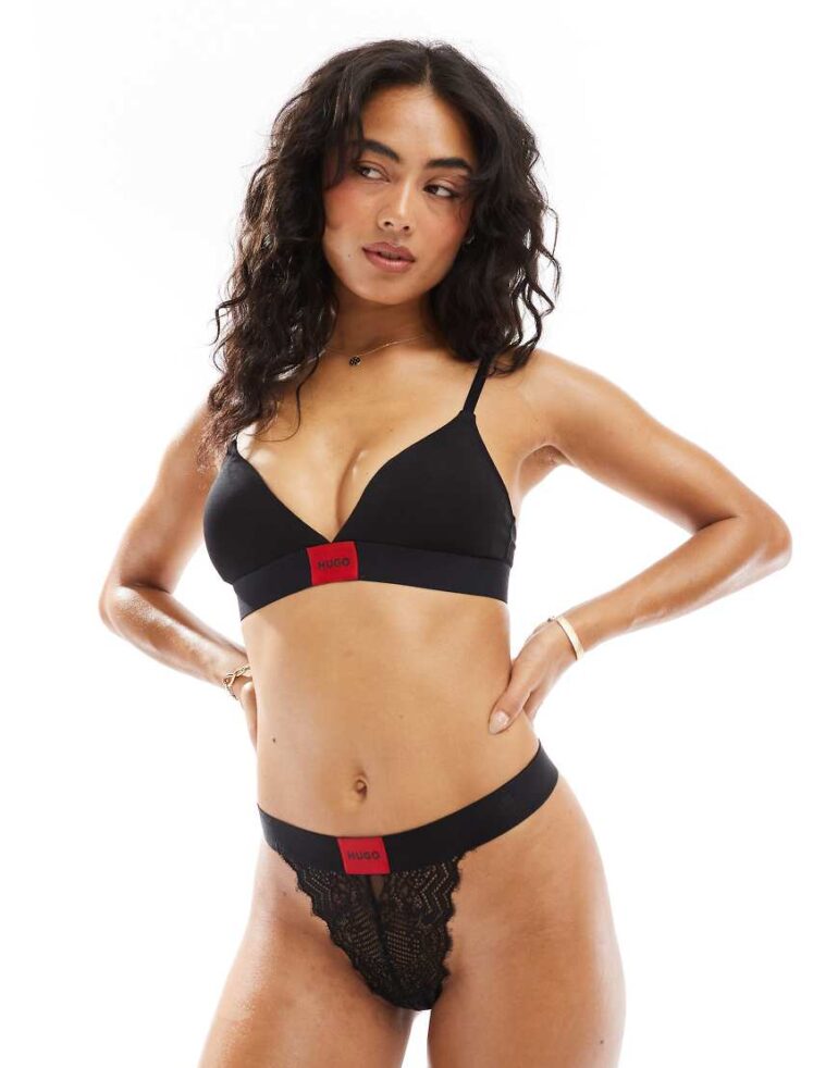 HUGO Bodywear red label lace thong in black